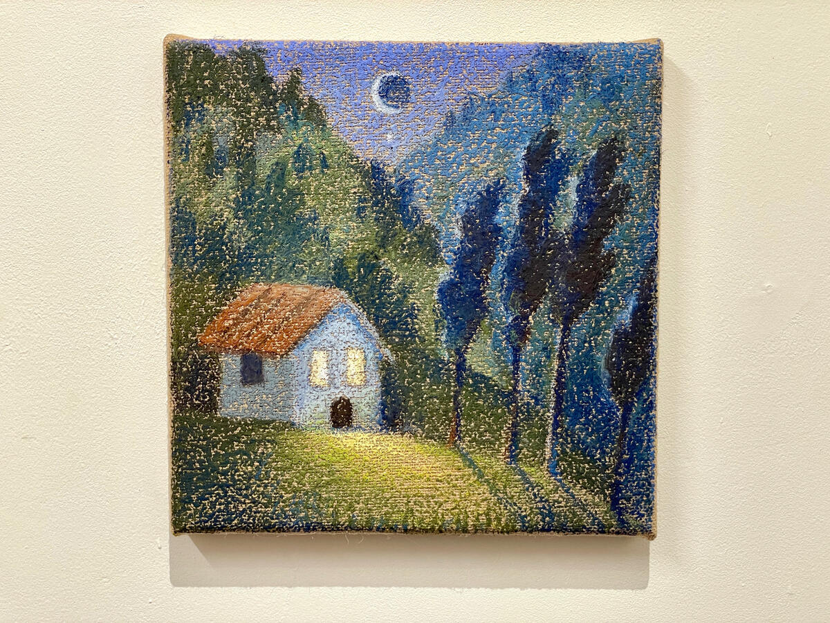 nochecita, 2025, 10x10 inches, pastel on burlap