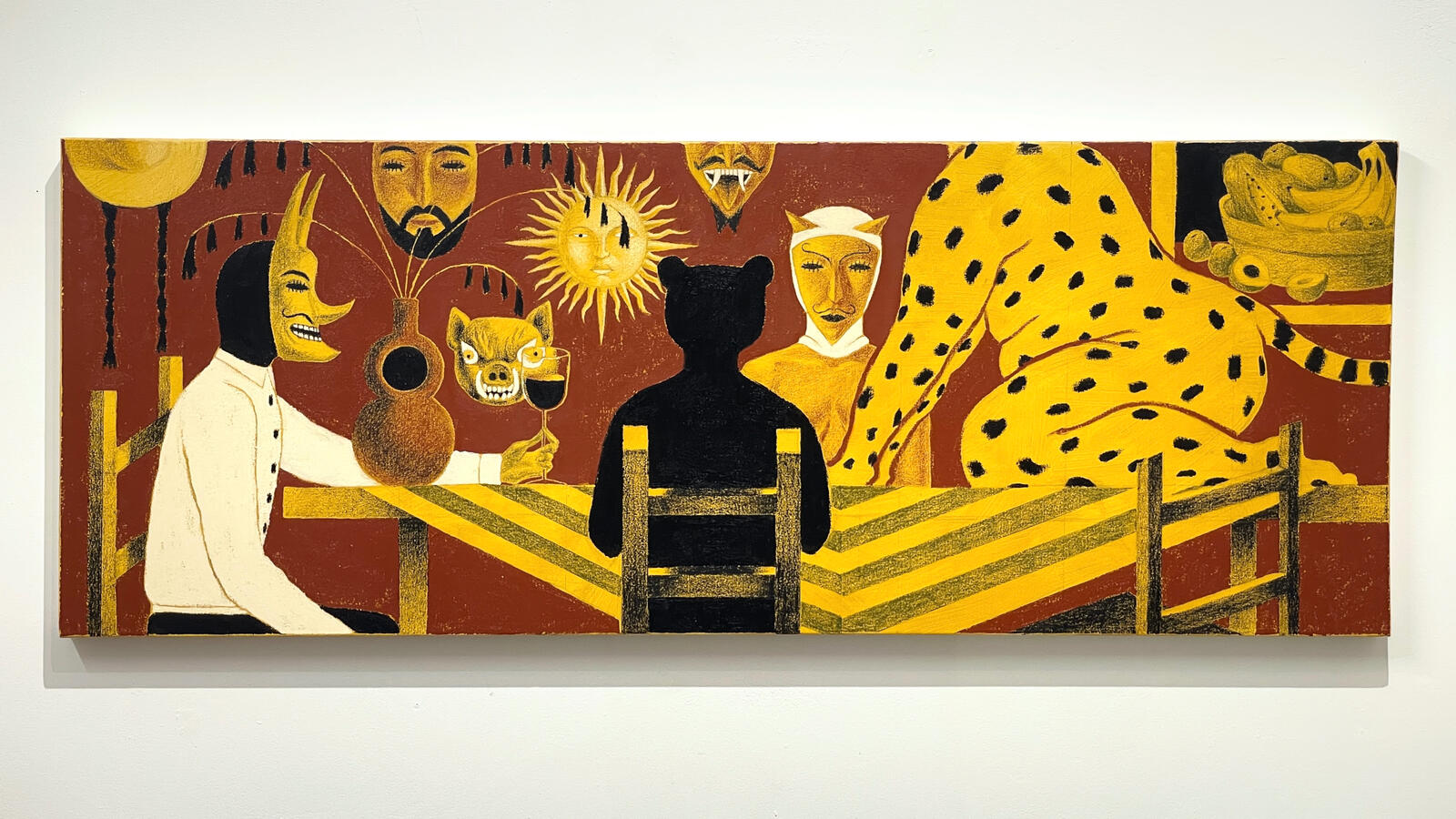 Sobremesa, 2026, 18x48 inches, acrylic, oil stick and oil pastel on canvas